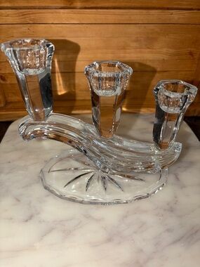 Clear Crystal 3-Arm Candle Holder